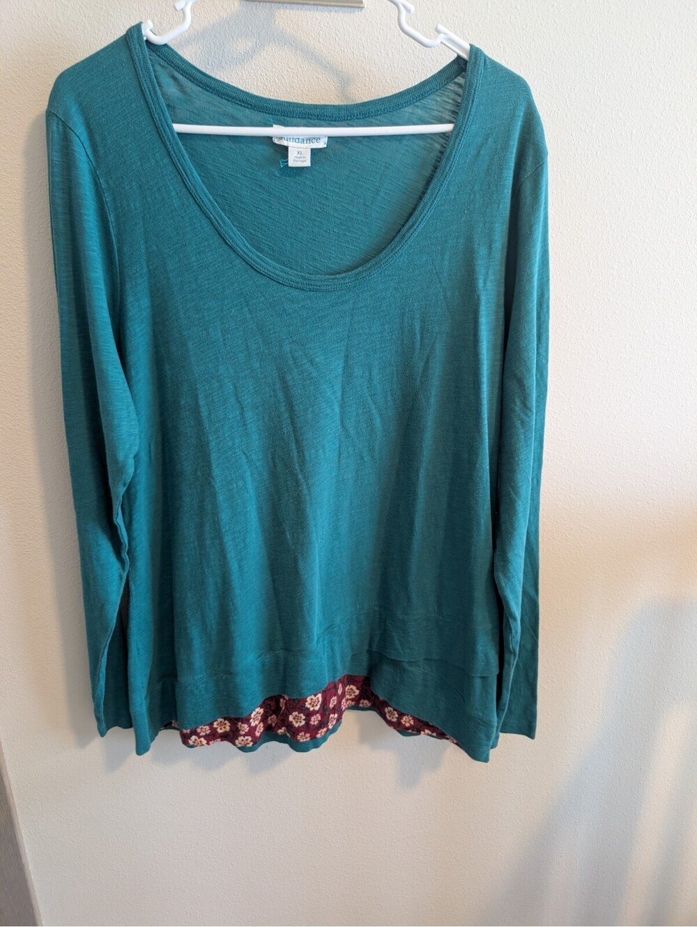 Sundance Woman's XL 100% Cotton Long Sleeve Green Top Boho Floral